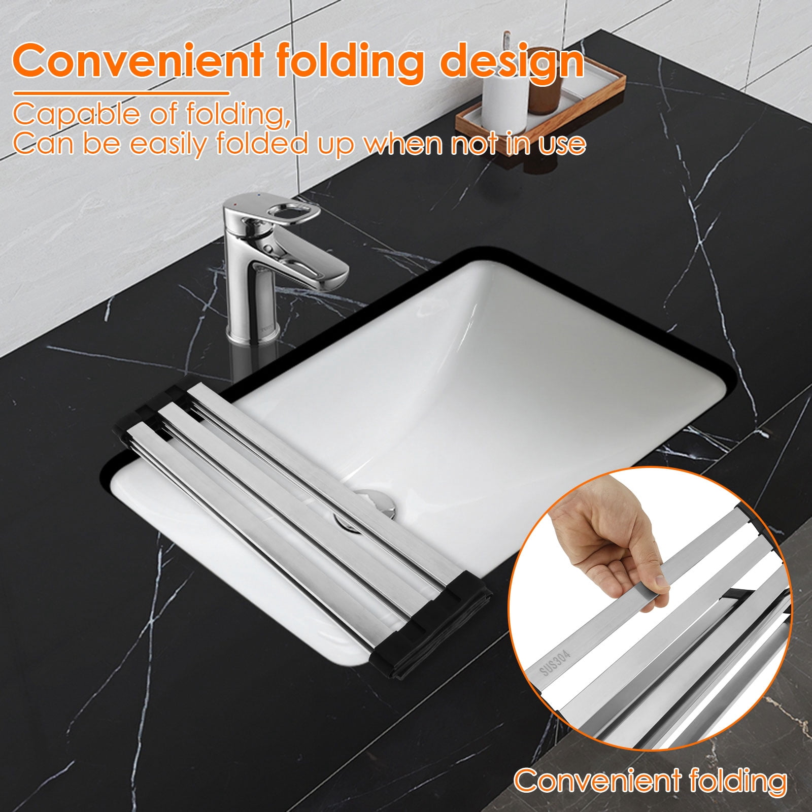 Ikoopy Foldable Roll Up Dish Drying Rack Multipurpose Silicone and Stainless Steel Over Sink Drying Rack for Home Kitchen Sink Counter