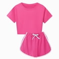 thumbnail image 2 of Sgkm Gymnastics Outfits for Girls Soft Two Piece Summer Outfit Set Round Neck T Shirt Top and Casual Shorts for Children Boys Girls Red 5-6 Years, 2 of 4