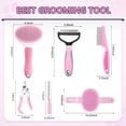 thumbnail image 2 of Dog Brush Grooming Kit 6PCS, Deshedding Tools for Shedding with Dematting Comb, Nail Clipper with File, Flea Comb and Cat Bath Brush for Home Use, Pink, 2 of 6