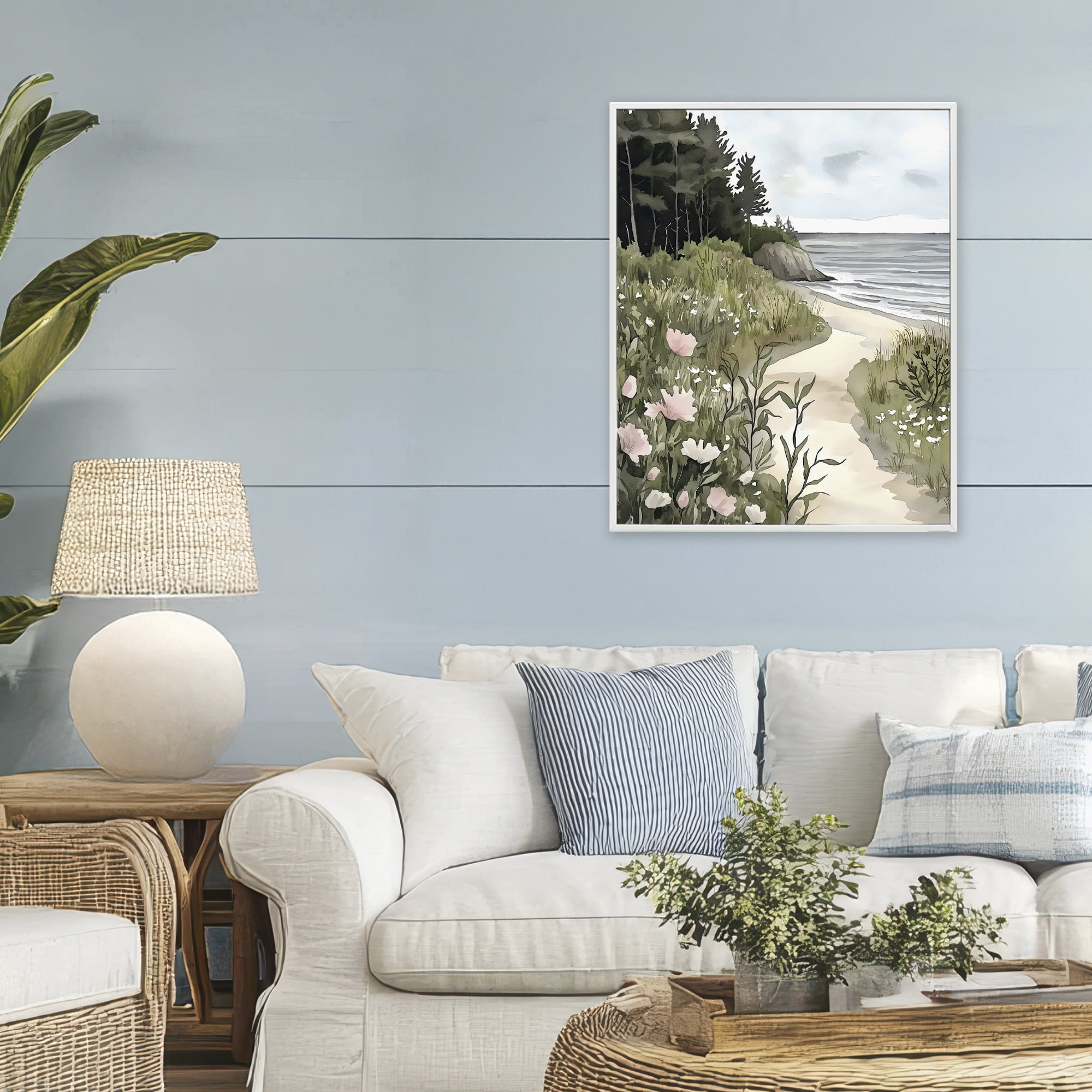Stupell Industries Coastal Calm Floral Pathway White Framed Giclee Art, design by Riley B