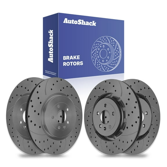 AutoShack Front & Rear Brake Rotors for Ford, Explorer 2013-2019 Taurus 2013-2019 Flex 2012-2019, AWD FWD L4 2.0L 2.3L V6 3.5L - Coated Drilled & Slotted - Black Matte Finish - BlackShield