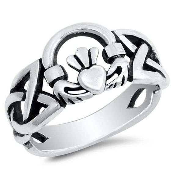 Celtic Trinity Knot Claddagh Heart Ring .925 Sterling Silver Band Jewelry Female Male Unisex Size 12