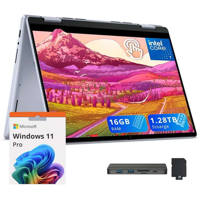 Dell Inspiron 14" WUXGA Touchscreen 2-in-1 Laptop, Intel 7 150U, 16GB DDR5, 1.28TB Storage(1TB SSD+288GB Docking Station Set), Backlit Keyboard, Windows Copilot, Wi-Fi 6E, Windows 11 Pro, Blue
