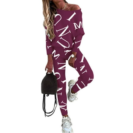 

Capreze Womens Pajama Set Two Piece Casual Lounge Sleep Outfit Fashion Print Fall Autumn Nightwear Pjs Set