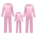 thumbnail image 4 of HNMKIU Satin Silk O-Neck with Button Pajamas Set Two-Piece Christmas Pajamas for Family Long Sleeve Sleepwear Loungewear Nightwear Pants for Kids Pink,Kids_130, 4 of 8