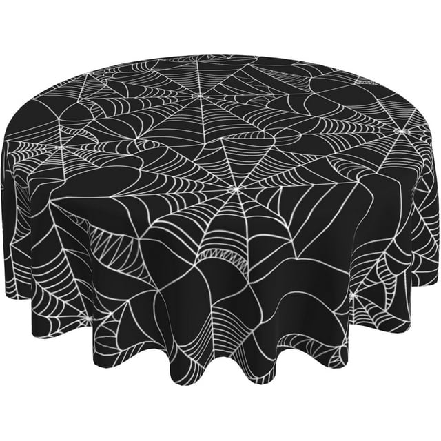 Halloween Tablecloth 70 Inch Round Black Cobweb Table Cloth Dust-Proof Wrinkle Resistant Rustic Halloween Tablecloth for Holiday Kitchen Dining Room Party Picnic Indoor Outdoor