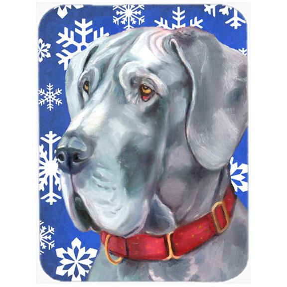 Great Dane Winter Snowflakes Holiday Glass Cutting Board, Large