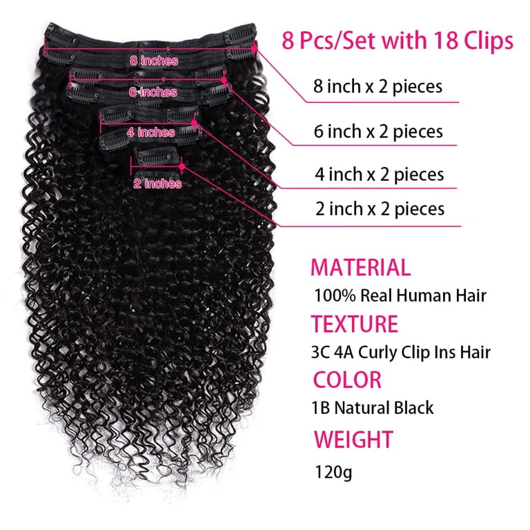 Curly Clip in Hair Extensions, Real Human Hair 8 Pcs Water  display picture 1