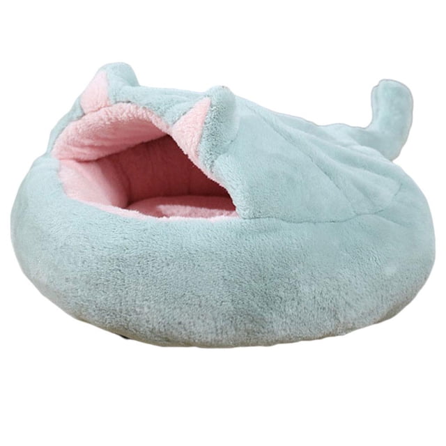 Cama redonda de felpa para perros y gatos, cálida, antideslizante, 2 en 1, suave y relajante para dormir. Light Lake Blue L