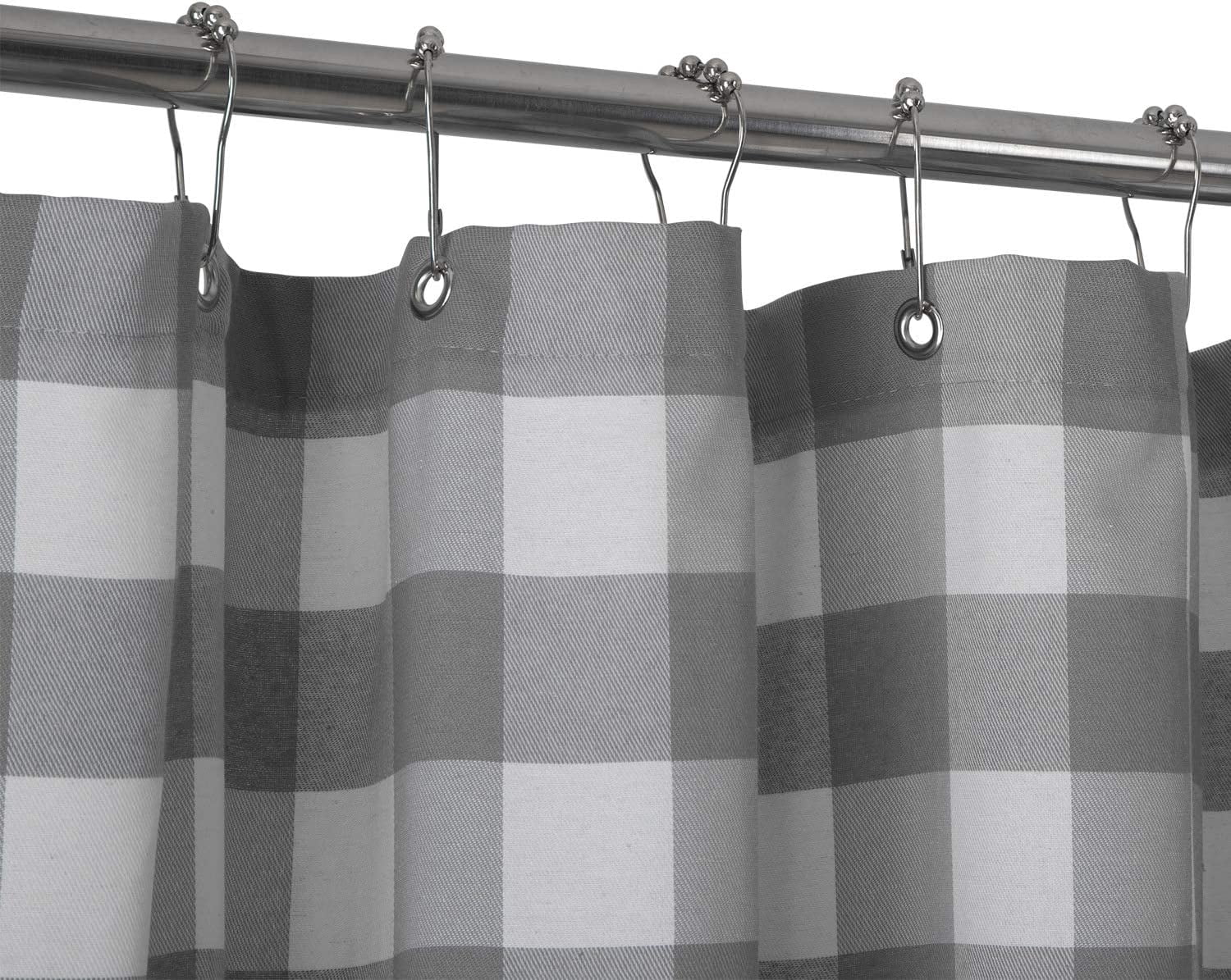 Buffalo Check Shower Curtain: Cotton Blend Plaid Woven Texture & Machine Washable, Water-Repellent, Rustic Farmhouse Style for Bathroom - Gray and White, 72x72 Inch