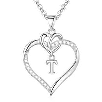 Inadays Heart Necklace for Women - Dainty 925 Sterling Silver Heart Necklaces Cute Letter Initial Pendant, Jewelry Gifts for Her Wife Girlfriend Mom Women Anniversary Birthday Christmas, A-Z