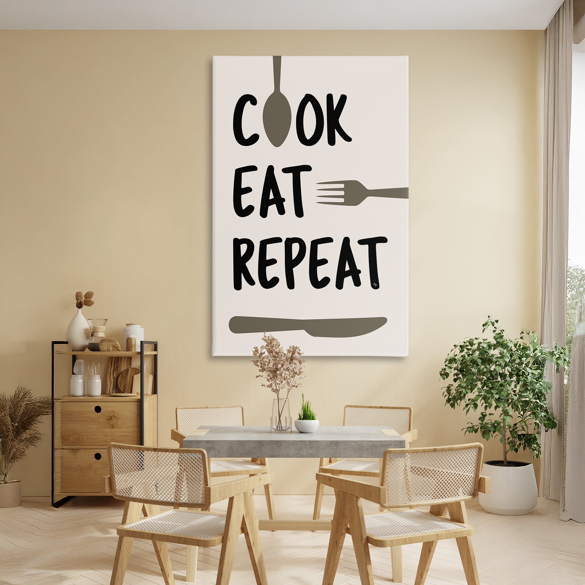Stupell Industries Cook Eat Repeat with Utensils Canvas Wall Art, design by Martina Pavlova