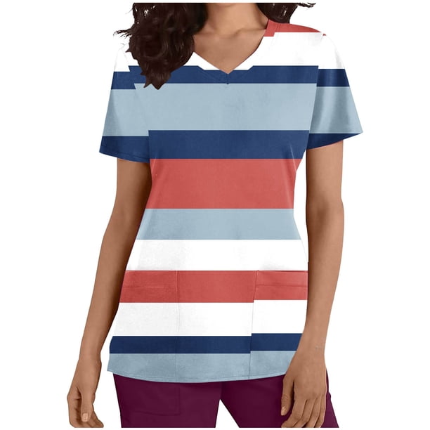 Vestido Corto para las Mujeres con Cuello en V Imprimir Manga Corta Bolsillo Enfermera Top, Poliéster Ligero para el Hogar Diario Y Desgaste Casual