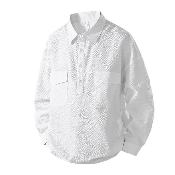 pstuiky manga larga de hombre, Camisa informal de manga larga con solapa y botones de color sólido para hombre. Tops de hombre m