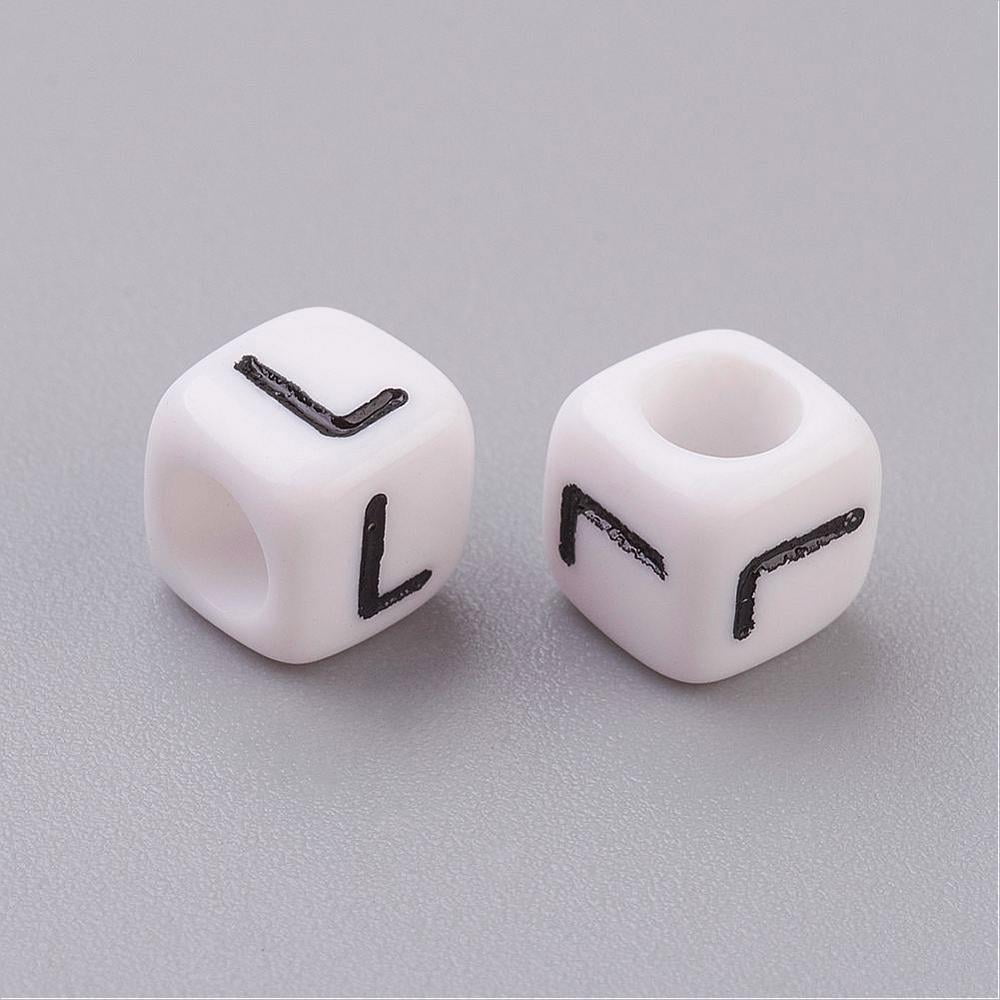 Acrylic Horizontal Hole Letter Beads Cube White Letter L Size: 6mm wide 6mm long 6mm high hole: 3.2mm 2600pcs/500g