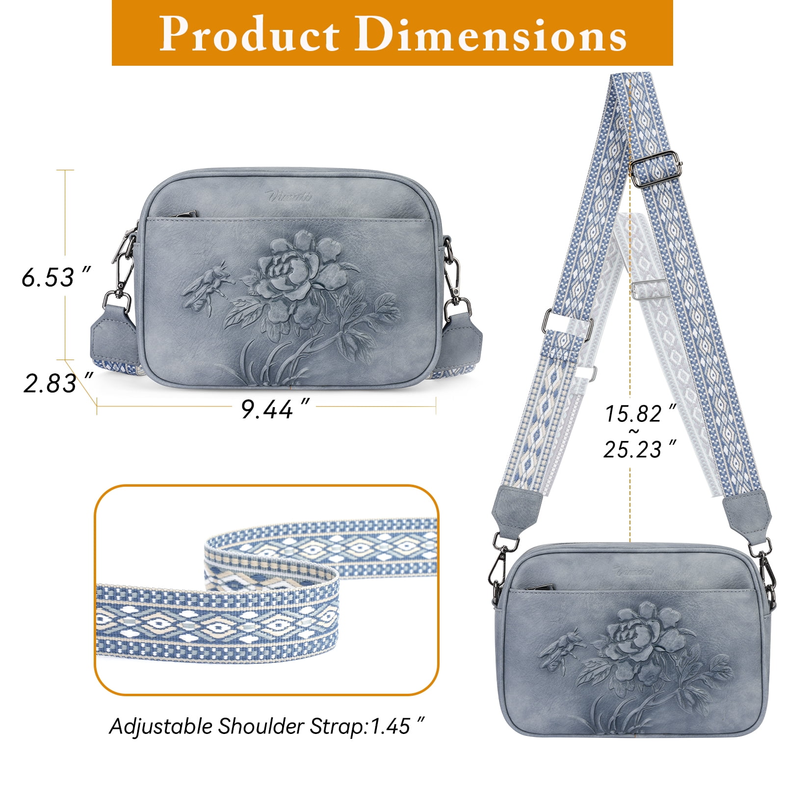 APHISON Crossbody Purse for Women, Rose Embossed Crossbody Phone Handbags with Adjustable Guitar Strap Hollow Everyday Crossbody Holiday Present Outfit Upgrade