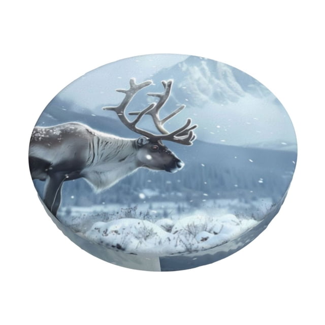 Disketp Winter Reindeer In Snowy Mountains Funda Redonda para Taburete, Funda de Cojín para Silla de Bar Suave y Elástica-13 inch