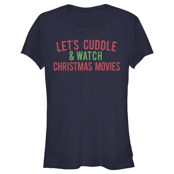 Junior's Lost Gods Cuddles & Christmas Movies  Graphic Tee Navy Blue Large