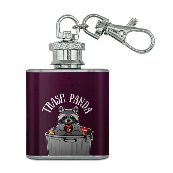 Raccoon Trash Panda in Garbage Stainless Steel 1oz Mini Flask Key Chain