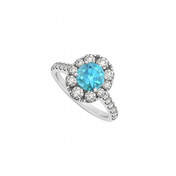 Fine Jewelry Vault UBUNR50582AGCZBT 2 CT Round Blue Topaz & CZ, 925 Sterling Silver Engagement Ring, 6 Stones