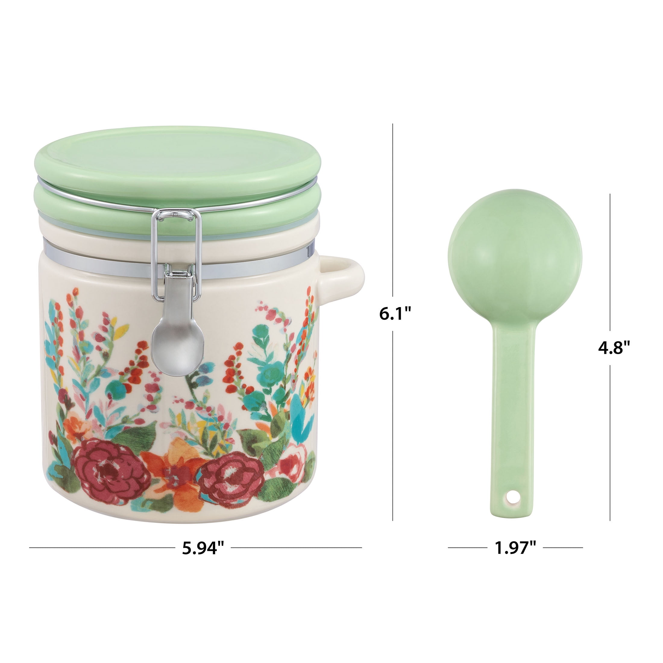 The Pioneer Woman Painted Meadow Large Canister with Ceramic Spoon, Best Used for Pantry Organization and Food Storage
