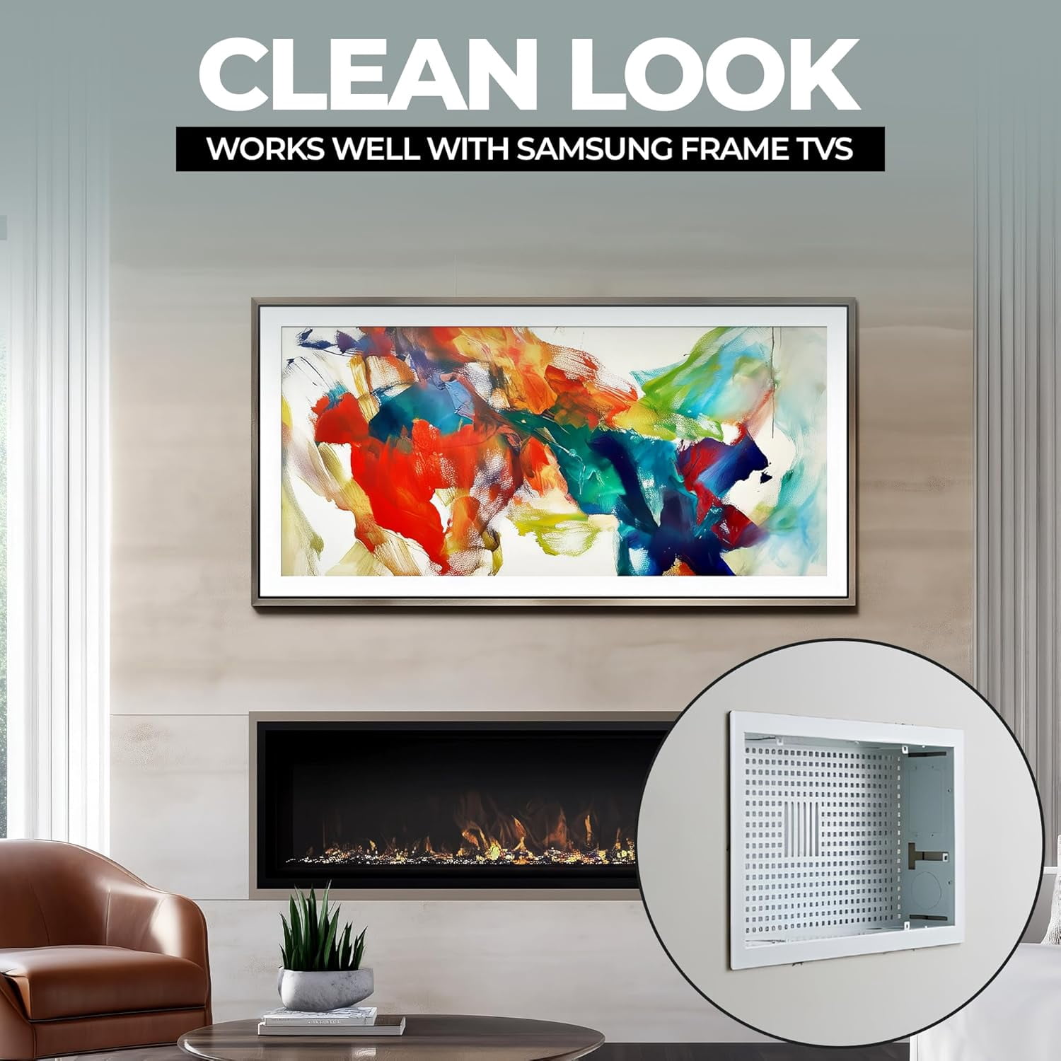 White Box In-Wall Retrofit Media Enclosure for Samsung The Frame TVs, One Connect Box & Streaming Devices – Steel Flush Mount Cable Management