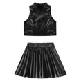 thumbnail image 3 of TiaoBug Girls Jazz Hip Hop Dancewear Shiny Metallic Crop Tops Pleated Skirt Set Black-A 8, 3 of 7