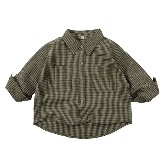 Zhuashum Boys Shirts 3-4 Years Toddler Girls Short Sleeve Casual Plaid Lapel Tops Beach Holiday Shirts T Shirt Cool Playsuit Army Green
