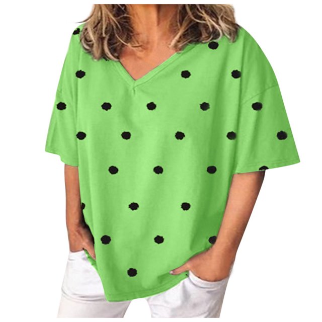 Blusa de manga corta con cuello en V y estampado de puntos sueltos informales de verano para mujer OAVQHLG3B Store lin121212