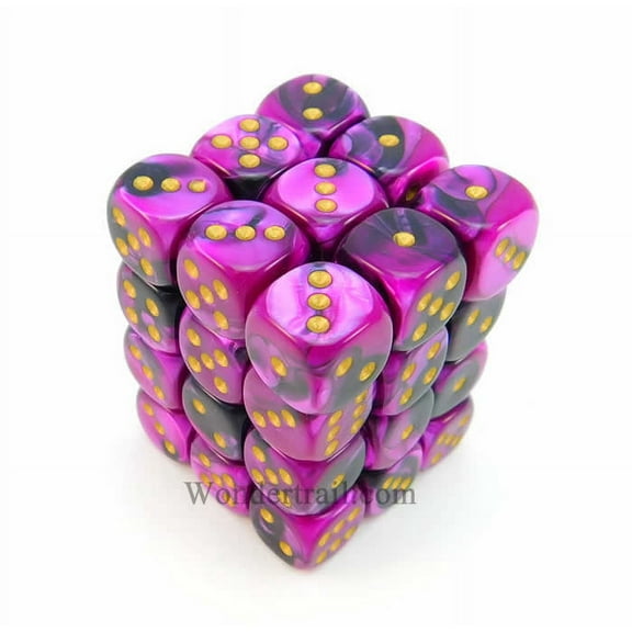 Black and Purple Gemini Dice with Gold Pips D6 12mm (1/2in) Pack of 36 Chessex
