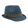 thumbnail image 4 of WITHMOONS Pinstripe Fedora Hat - Wool Classic Trilby - Manhattan Short Brim for Men Women LD61569 (Blue), 4 of 5