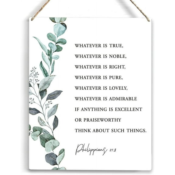 Whatever is True Bible Verse Wood Sign Rustic Philippians 218 Christian Baptism Wooden Hanging Plaque for Home Office Wall Art Decoration 8x10 Inch Present