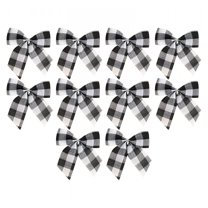 AUQ 10Pcs Mini Buffalo Plaid Ribbon Bows-3" Premade Gingham Bows for Christmas Weddings&Crafts | Pearl Accent Checkered Bows for Gift Wrapping&Party Decor