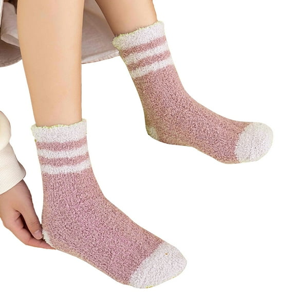 Winter Socks for Women Fall Fashion Must Haves Fuzzy Toe Warmers Cotton Crew Girls Socks Pink