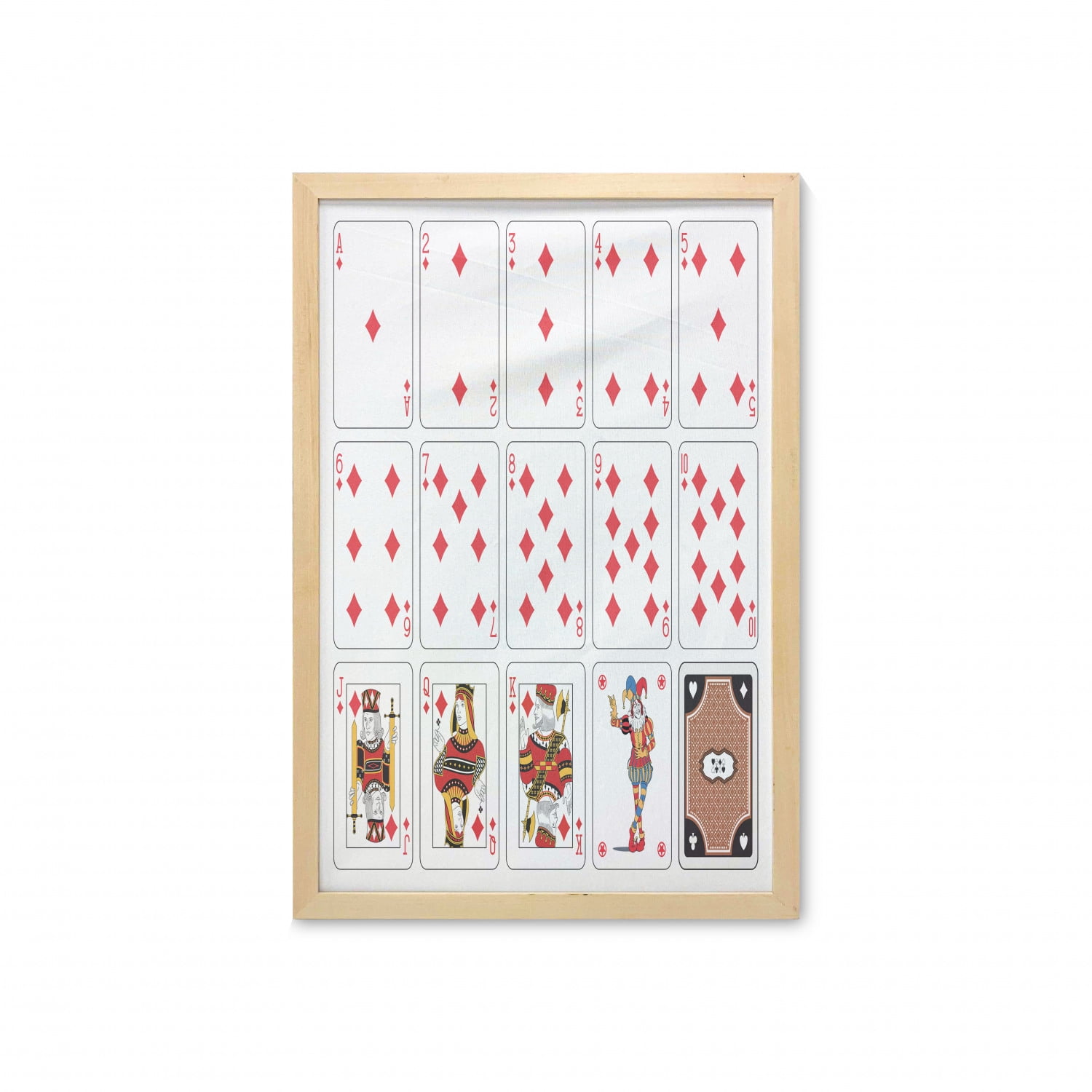 Poker Wall Art with Frame, Opened Deck of Diamond Suit Playing Cards  Illustration on Plain Background, Printed Fabric Poster for Bathroom Living  Room, 23" x 35", White and Multicolor, by Ambesonne -