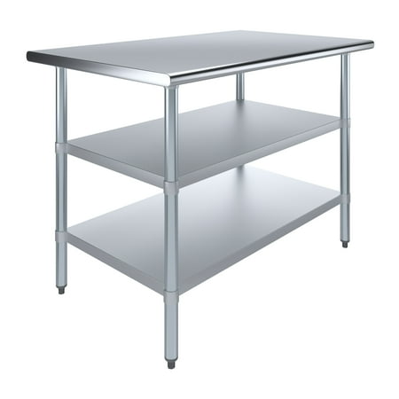 

AmGood 48 Long x 30 Deep Stainless Steel Work Table with 2 Shelves | Metal Food Prep Station | Commercial & Residential NSF Utility Table