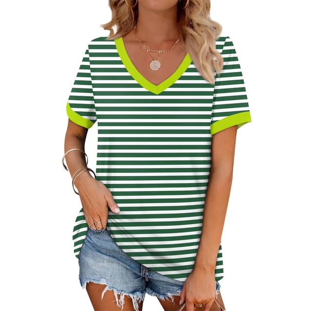 Fiudx Ofertas Flash Del Día Camiseta de Manga Corta con Cuello En V Estampada de Verano para Mujer