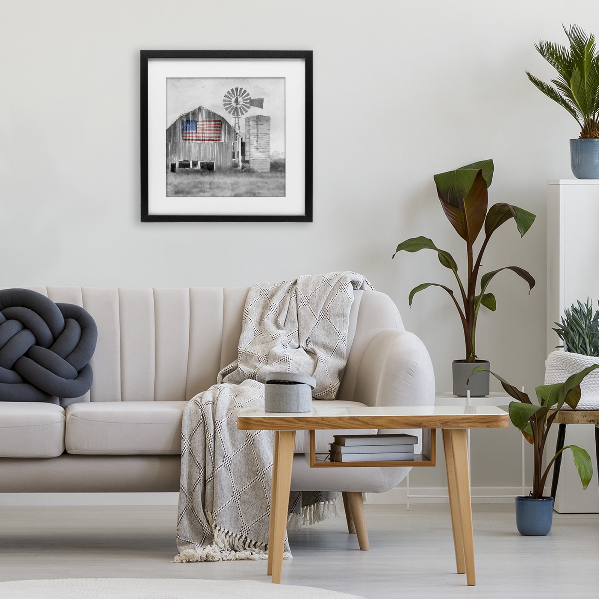 Stupell Industries Grandfather's Barn with Flag Black Framed Print Under Glass, design by Kim Allen
