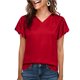 thumbnail image 1 of TaTaai Women's V-neck short sleeve top, solid color, ruffled sleeve design, casual stylish, soft breathable fabric, pullover style, ideal for daily outings & brunch dates Gift, 1 of 8