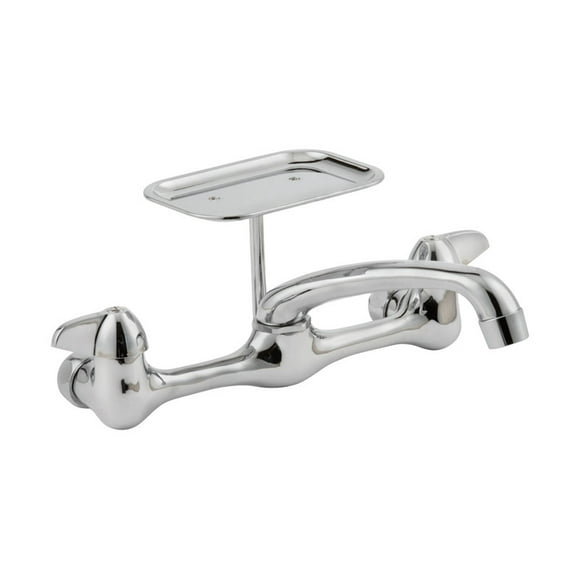 Homewerks Wall Mount Two Handle Kitchen Faucet with Soap Dish, Chrome