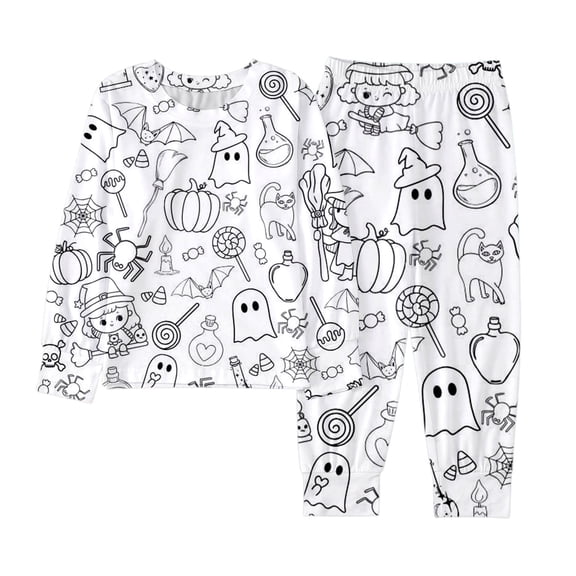 Shadoumai Halloween Pajamas for 10-12 Pajamas for Plain Two Color Ghost Print Funny Diy Hand Painted Pjs Loose Shirt and Pant Sleepwear with Pockets Sleepwear for