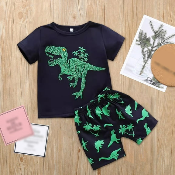 Gerichy Toddler Kids Boy Shorts Clothing Set 0 6 12 18 24 Months 2T 3T Toddler Boys Shirts Set Dinosaur Print Casual T-Shirt Shorts Set 2Pcs Outfit Kids Summer Boys Girls Two Piece Outfits