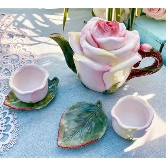 Tea Cup Set Practical Home Decoration Teapot Cup Restaurant Office Rest Drinking Tea Set Ceramic Rose Gift Teapot Set Teapots & Coffee Servers Travel Tea Set