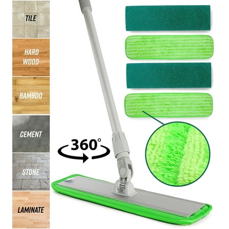 Microfiber Mop Floor Cleaning System - Washable Pads Perfect Cleaner for Hardwood, Laminate & Tile - 360 Dry Wet Reusable Dust Mops with Soft Refill Pads & Handle for Wood, Walls, Vinyl, Kitchen