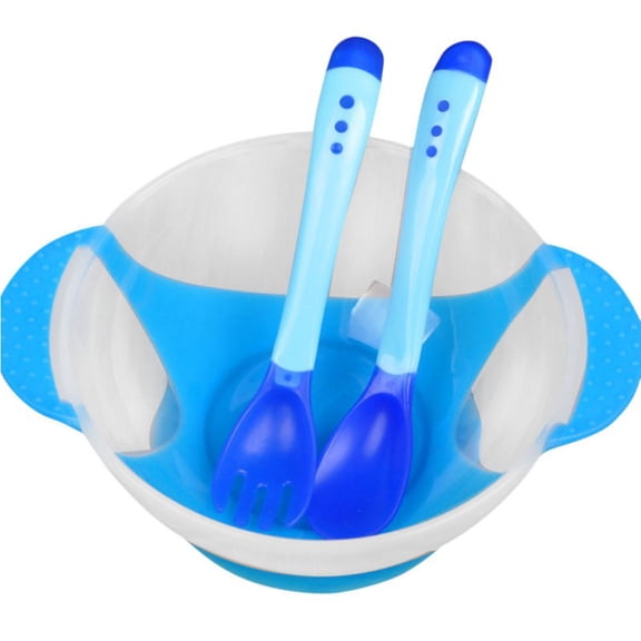 Ame Baby Sucker Bowl Spoon Fork Set Temperature Sensing Baby Tableware Learning Dishes Help Food Bowl Children Feeding Dishes