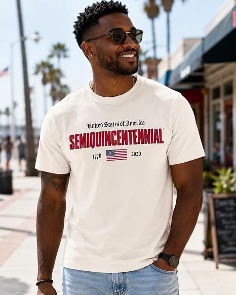 USA Semiquincentennial 250th Anniversary 1776–2026 Flag Wordmark Graphic T-Shirt, Patriotic Independence Celebration Tee, Unisex Adult Natural, XXL