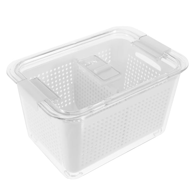 MasteelfCA Refrigerator Sealed Storage Box 2 Compartment Transparent Vegetable Drain Box