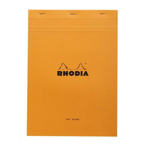 Rhodia Pad, Staple Bound, Blank, Orange, 8.25 in x 11.75 in