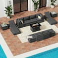 thumbnail image 3 of RADIATA 13-Piece wicker outdoor sectional with fire pit, patio furniture set with fire pit table, high back patio furniture set, large outdoor sectional, modern patio furniture set,Gray/Dark gray, 3 of 9