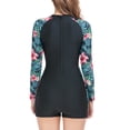 thumbnail image 4 of TSADFHJI Maillot de Bain pour Femmes avec Jupe Mode Col Rond une Pièce Pantalon Fermeture Éclair Imprimé Feuille Manches Longues Bikini Maillot de Bain L Blanc, 4 of 7
